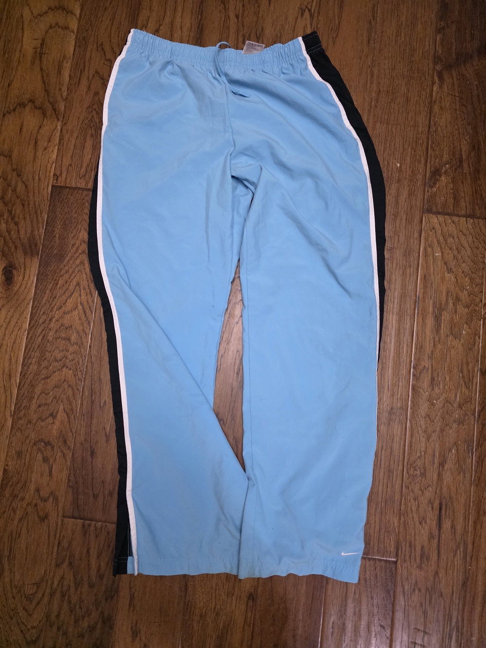 Nike Vintage Womens Sky Blue Track Pants with Black & White Side Stripes